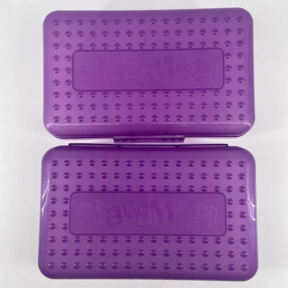 2 SpaceMaker Pencil Box Purple Top Clear Bottom Back To School Organizer